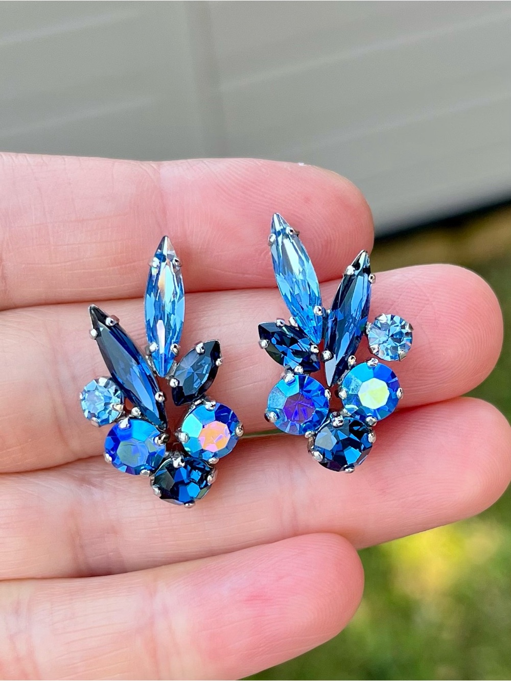 Vintage Sherman Signed Blue Rhinestone Clip-on Earrings
